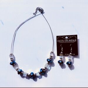 Facets 5th Avenue Art Blue Glass Beaded Necklace & Earrings Set